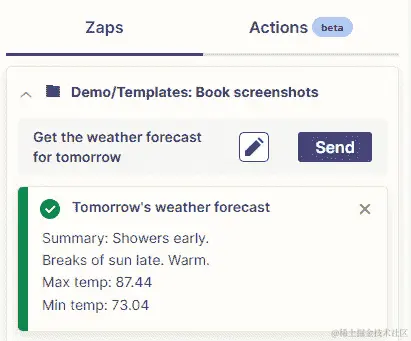 图 10.4 – 使用 Zapier Chrome 扩展在浏览器中的概述，带有回复到 Chrome 操作事件