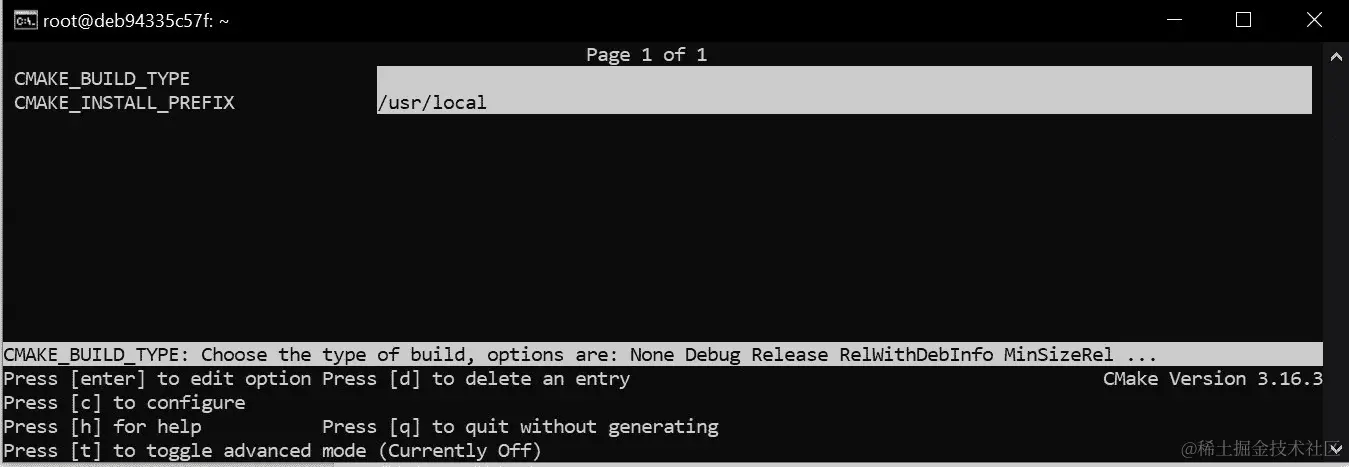 图 1.5 – ccmake 中的配置阶段