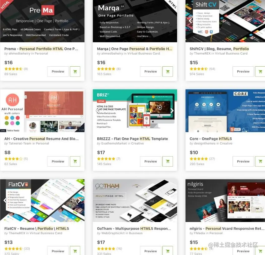 personal portfolio HTML templates 