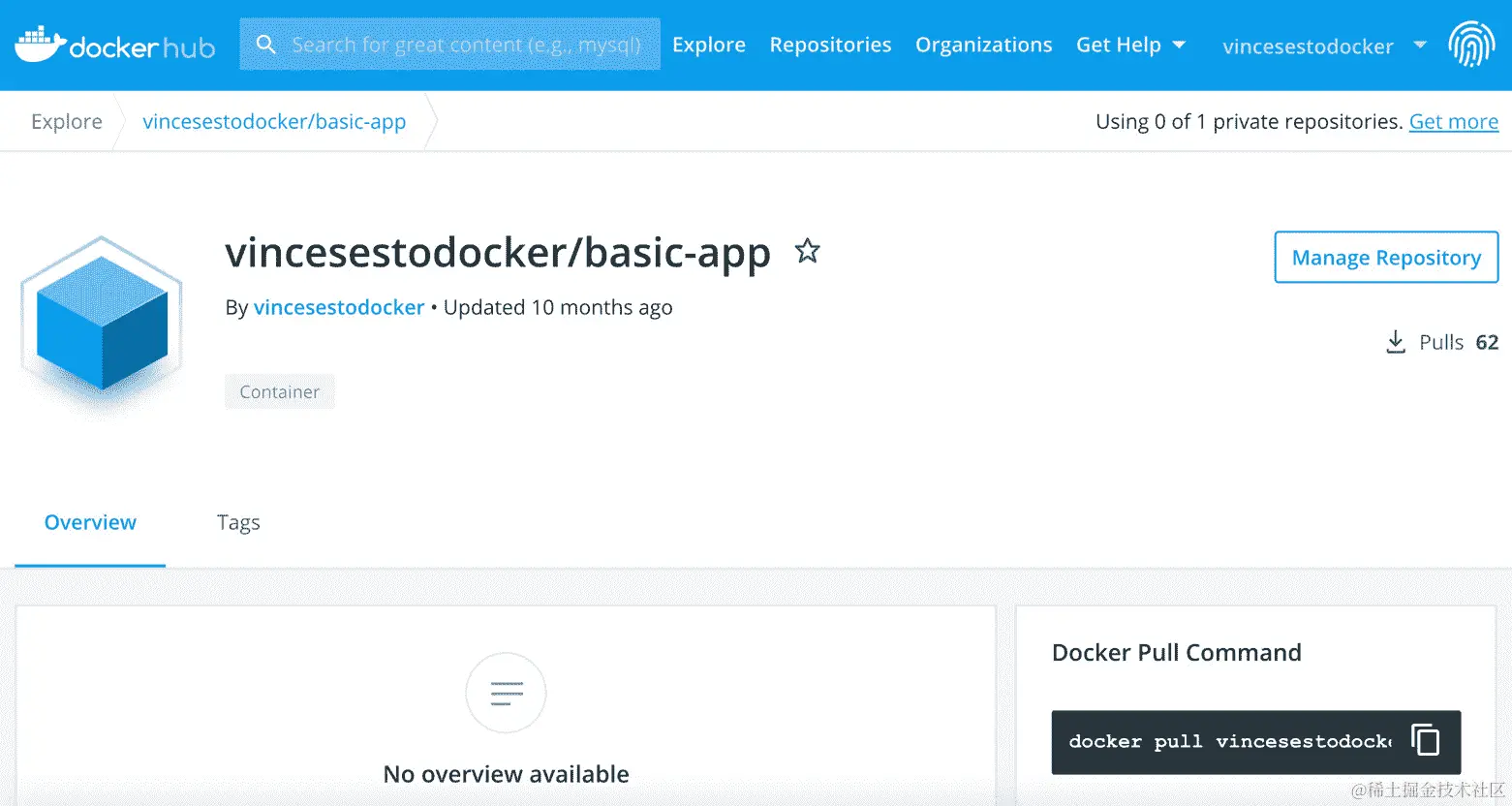 图 3.5：您的 Docker Hub 存储库的公共视图