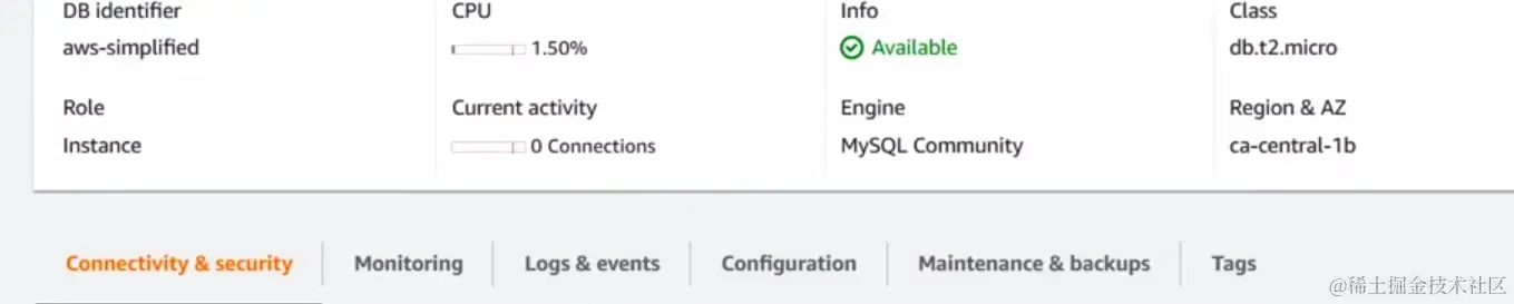 AWS MySQL Database information