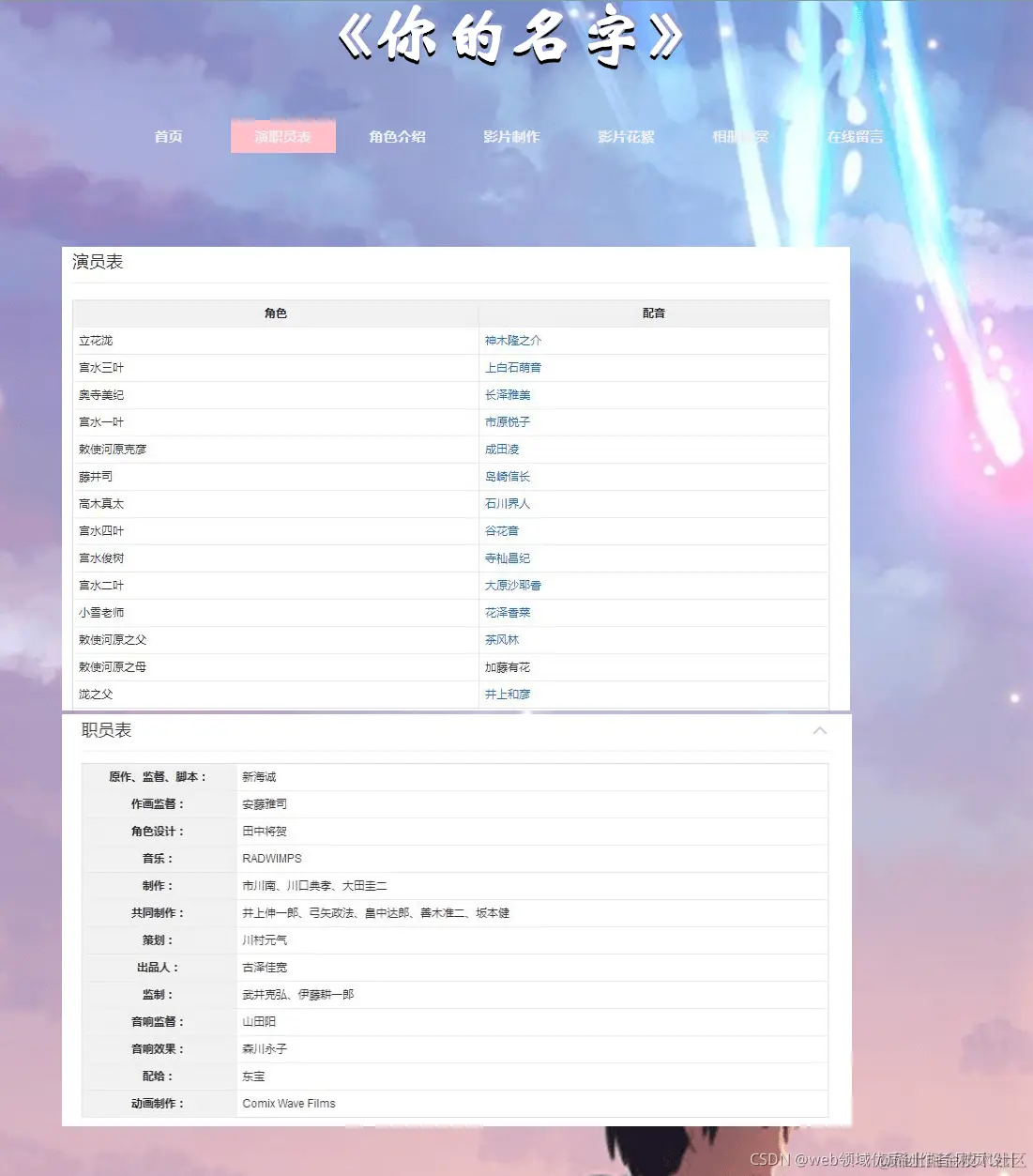 HTML5期末大作业：动漫电网站设计——动漫电影《你的名字》(7页) HTML+CSS大作业: 动漫电网页制作作业_动漫电网页设计…