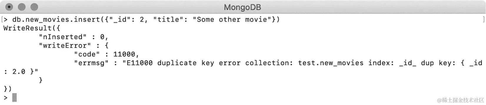 图 5.2：重复的 _id 字段的���误消息