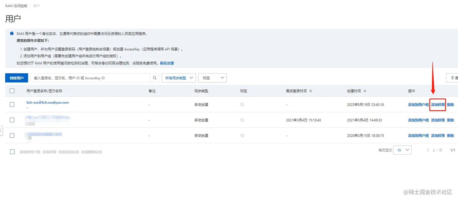 阿里云RAM用户添加权限