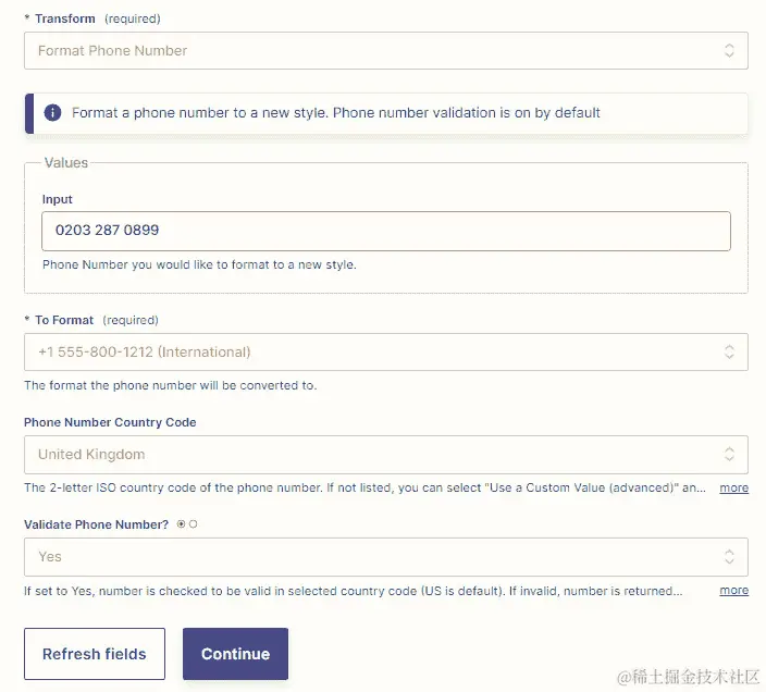 图 15.5 - 使用 Formatter by Zapier Numbers 操作事件概述格式化电话号码