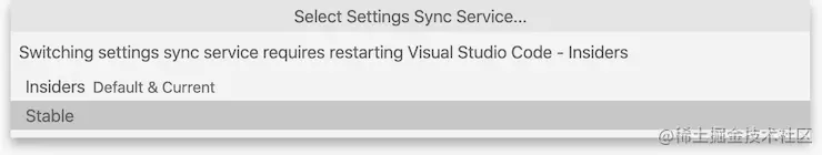 Settings Sync Insiders switch