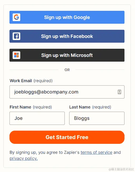图 1.2 – Zapier 主页注册区域