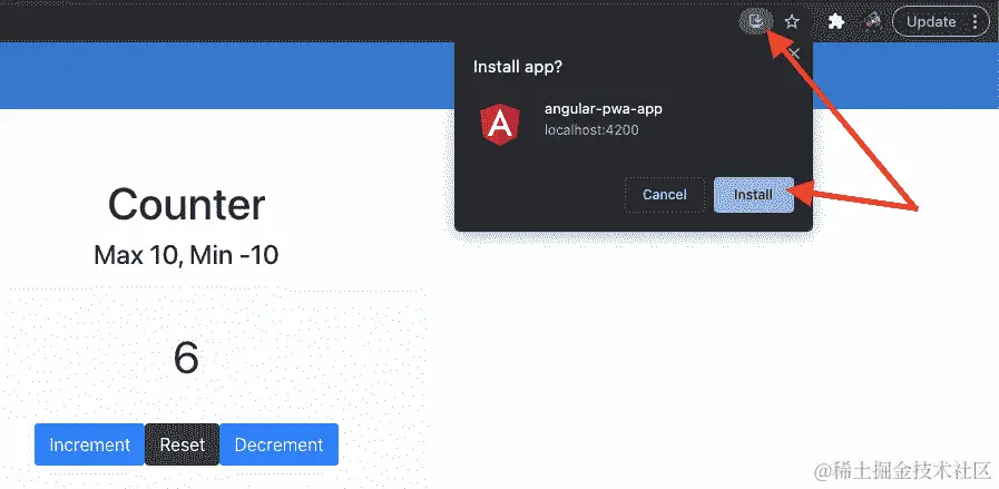图 13.8 - 从 Chrome 安装 Angular PWA