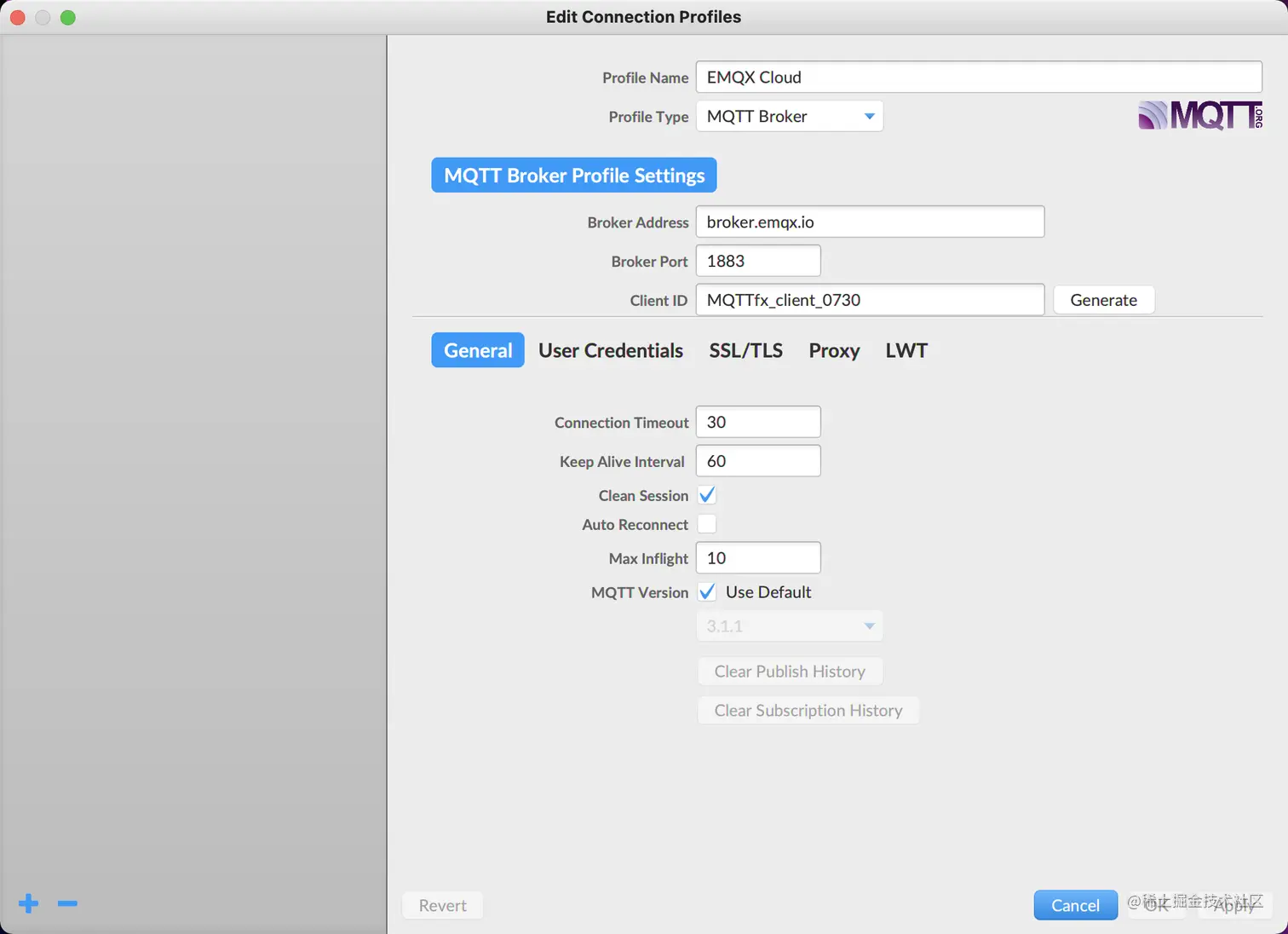 MQTT.fx 连接配置