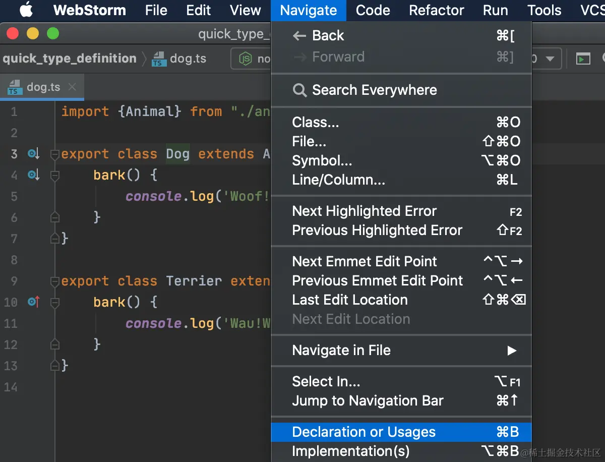 Navigate from the declaration of a symbol to symbol usages.