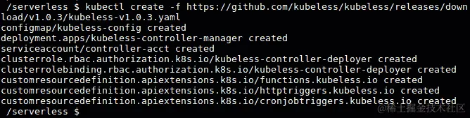 图 7.15：安装 Kubeless 框架