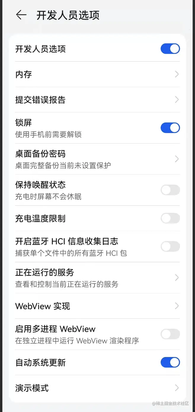 开发人员选项