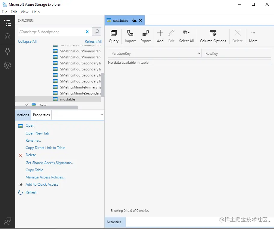 like Import, Export, Add and column options