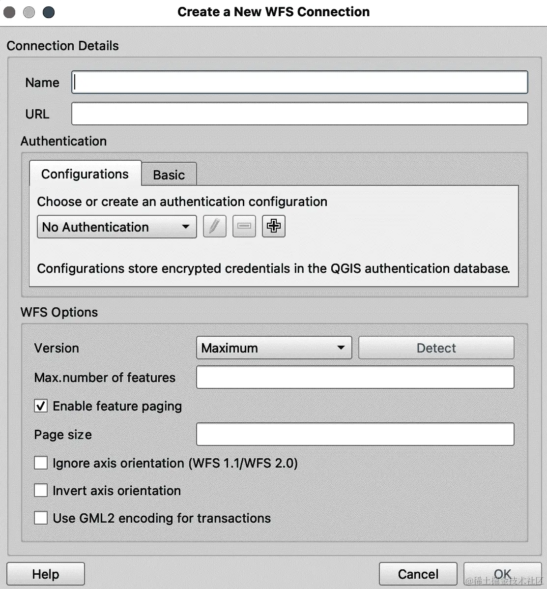创建一个新的 WFS 连接