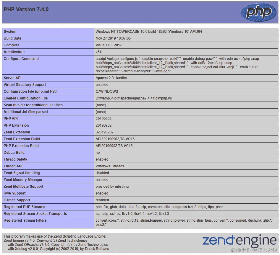 phpinfo()的部分输出