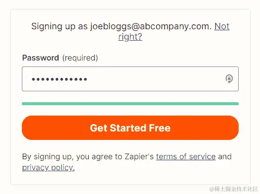图 1.3 – 在 Zapier 主页注册区域填写详细信息
